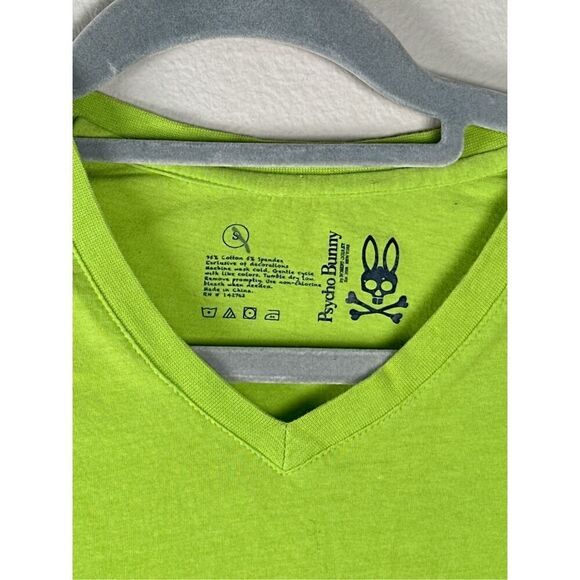 Psycho Bunny V Neck Neon Lime Green Short Sleeve Shirt Sz Small - Picture 3 of 7